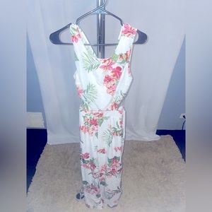 White floral, back out, bell bottom jumpsuit